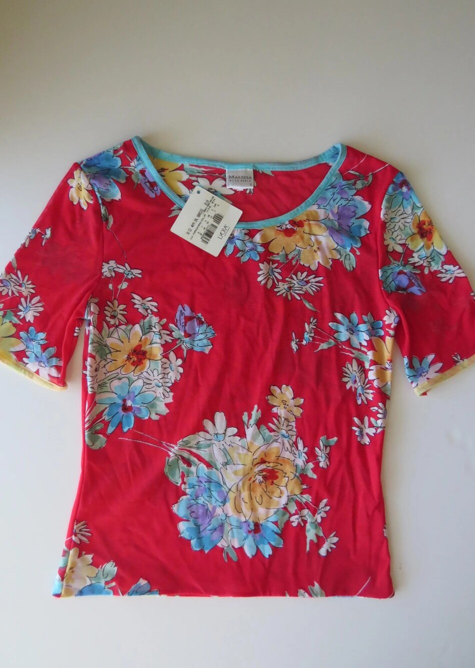 Vintage La Perla Red Floral Mesh Top, Italian 2000s Deadstock NWT, Made in Italy